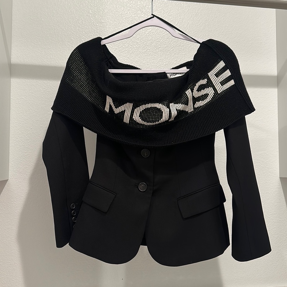 Monse Black Logo Shawl Jacket